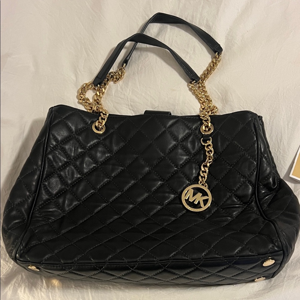 Michael Kors Black Quilted Shoulder Bag with Gold Chain